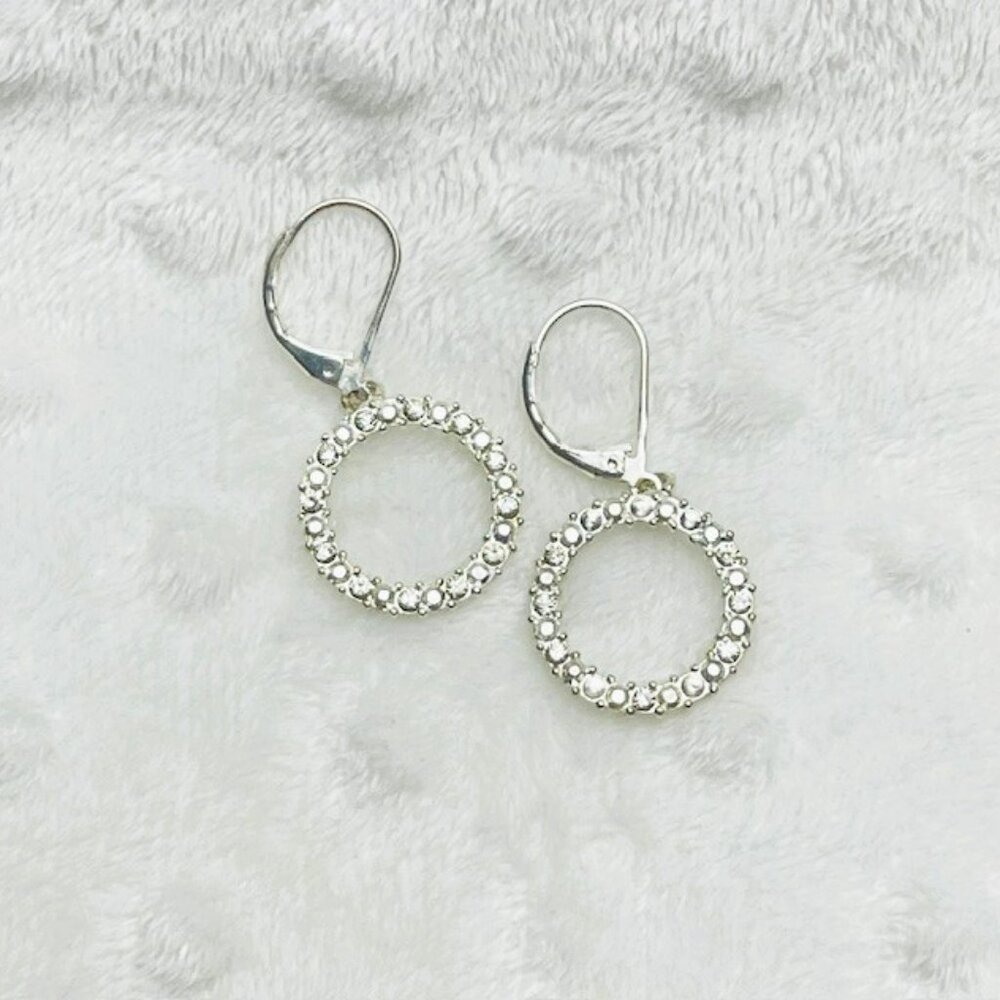 Vintage Silver & CZ Halo Dangle Earrings by Samuel Hill Jewelers Designs-1990s